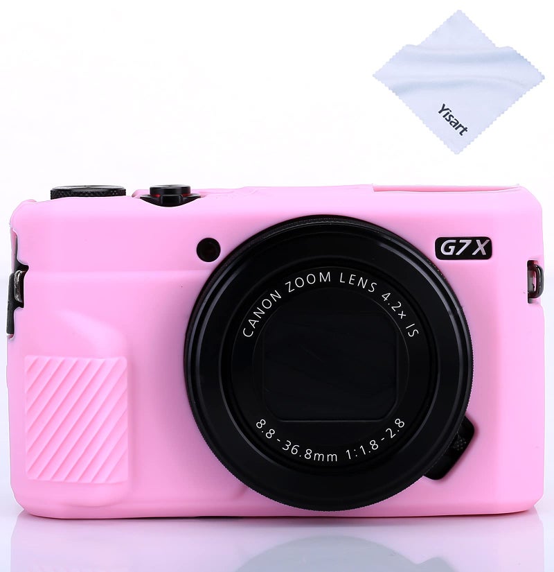 يساو حافظة كاميرا G7X من السيليكون، غطاء حقيبة ناعم من المطاط خفيف الوزن للغاية لكاميرا Canon PowerShot G7X Mark III + قماش من الألياف الدقيقة (وردي) - Image 1